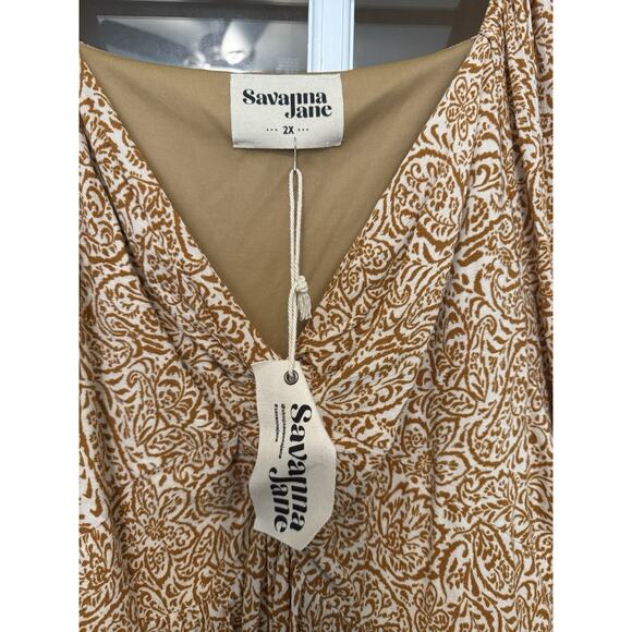 NWT Savanna Jane Babydoll Western Boho Gold Paisley Print Dress 2X Fall - Picture 3 of 13